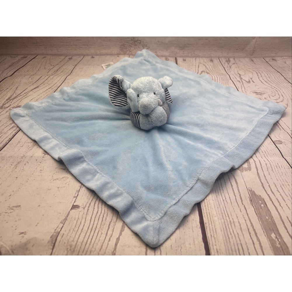 Carters Lovey Baby Blue Elephant Rattle Security Blanket Striped Ears Plush Soft